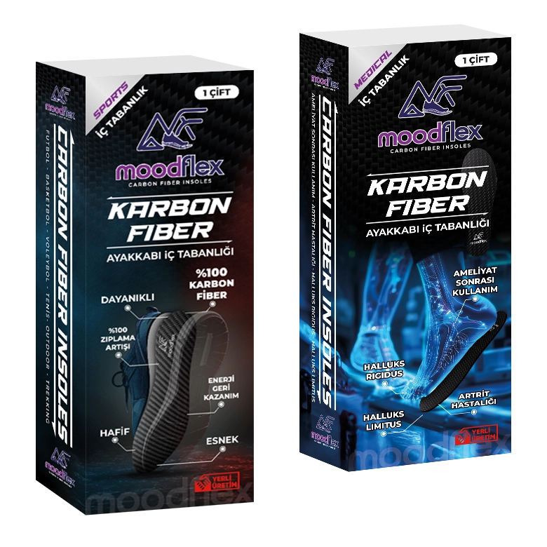 Mood Flex karbon fiber tabanlıklar hem sporcular için hem de medikal anlamda sorun yaşayan hastalar için özel olarak üretilmiştir.