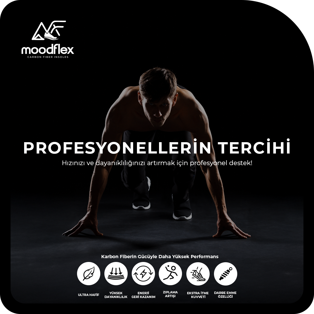 Mood Flex karbon fiber performans tabanlıkları profesyonel sporcular için özel olarak tasarlanmıştır. Sporcuların performanslarına ekstra olarak destek sağlarlar.