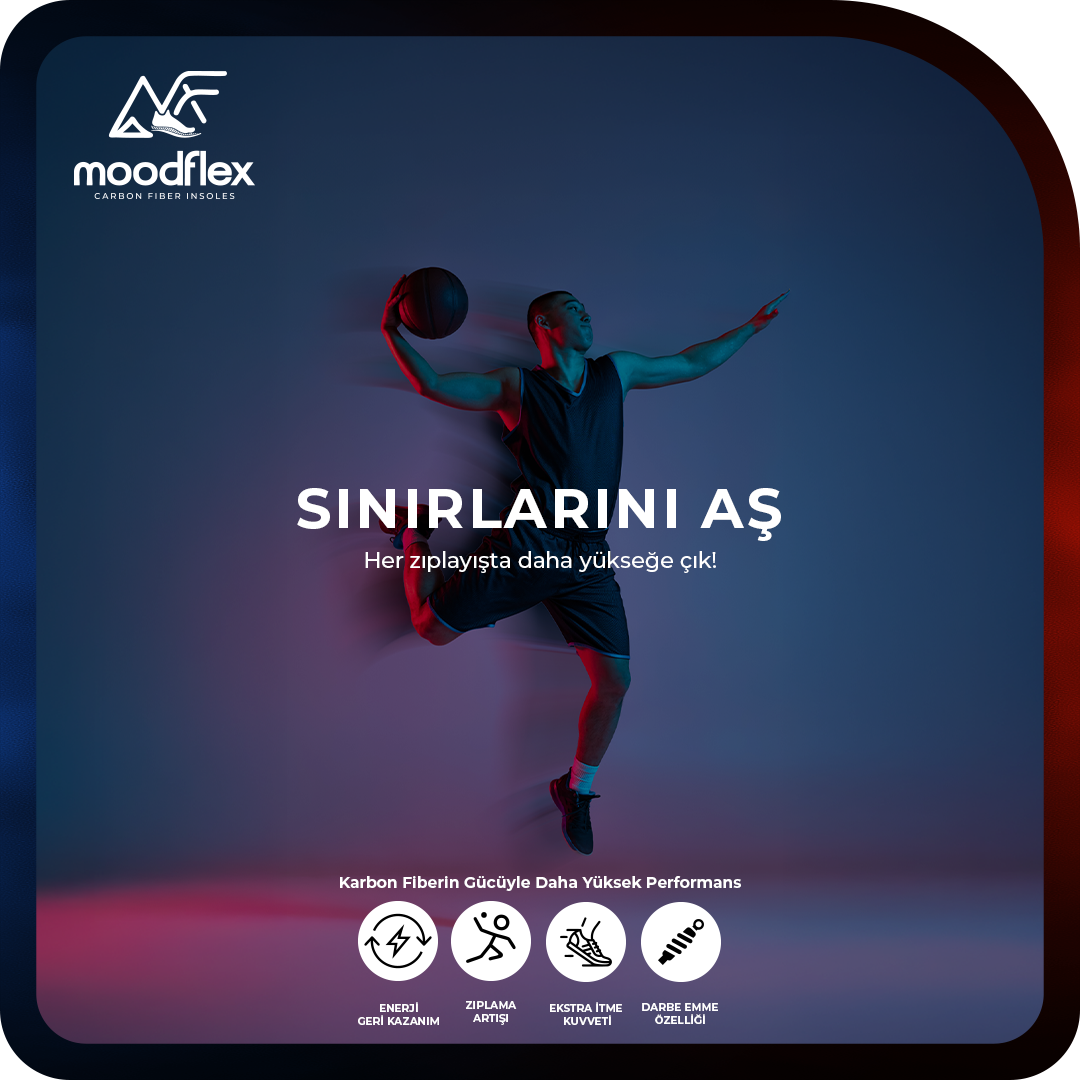 Mood Flex %100 karbon fiber performans tabanlık, ekstra zıplama ve itiş gücü sağlar. Bunlara ek olarak zıplama sonrası inişlerde ayağa uygulanan darbeyi absorbe ederek ayak sağlığını korur.
